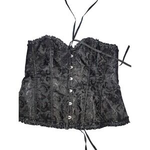 Black Brocade Floral Damask Lace Up Corset Top Bustier Plus Size 1XL Gothic